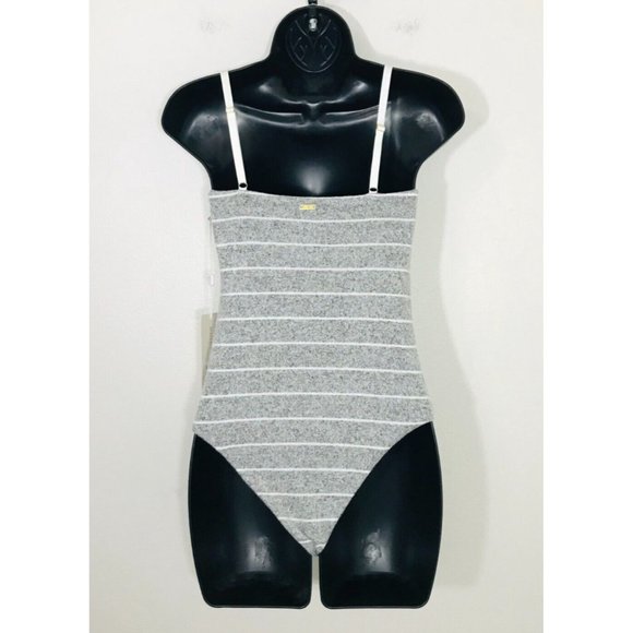 BEACH BUNNY Swimwear Peyton Bodysuit‎ Grey Cheeky Bow Keyhole, S NWT - Picture 5 of 12